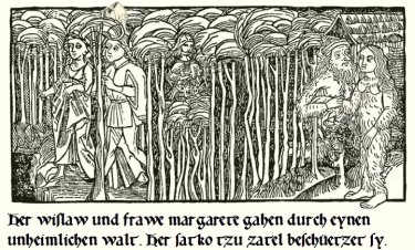 Strophe 9 'Das Land' - Margarete und Wizlaw gehen durch einen Wald mit wilden Wesen