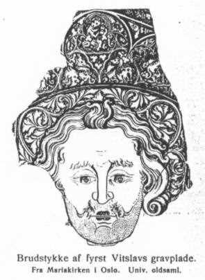 Kopfbildnis Wizlaws II. von der Grabplatte in der Marienkirche zu Oslo - Nachzeichnung