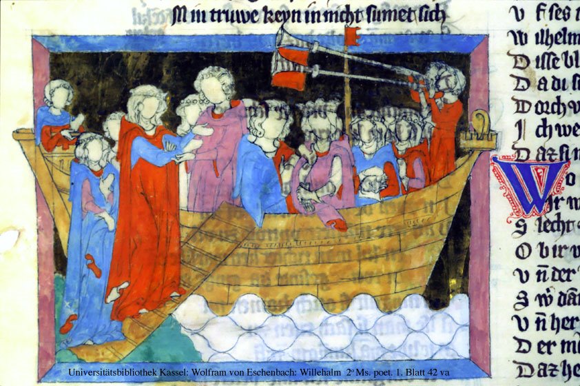 Wizlaw und Margarete gehen an Bord einer Kogge