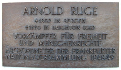 Gedenktafel f�r Arnold Ruge in Bergen auf R�gen