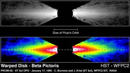 HST-Aufnahme der Staubscheibe um Beta Pictoris 1995