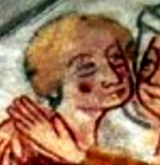 eventuelles Kopfbildnis Wizlaws auf einer Kalkmalerei in der Kirkerup Kirke